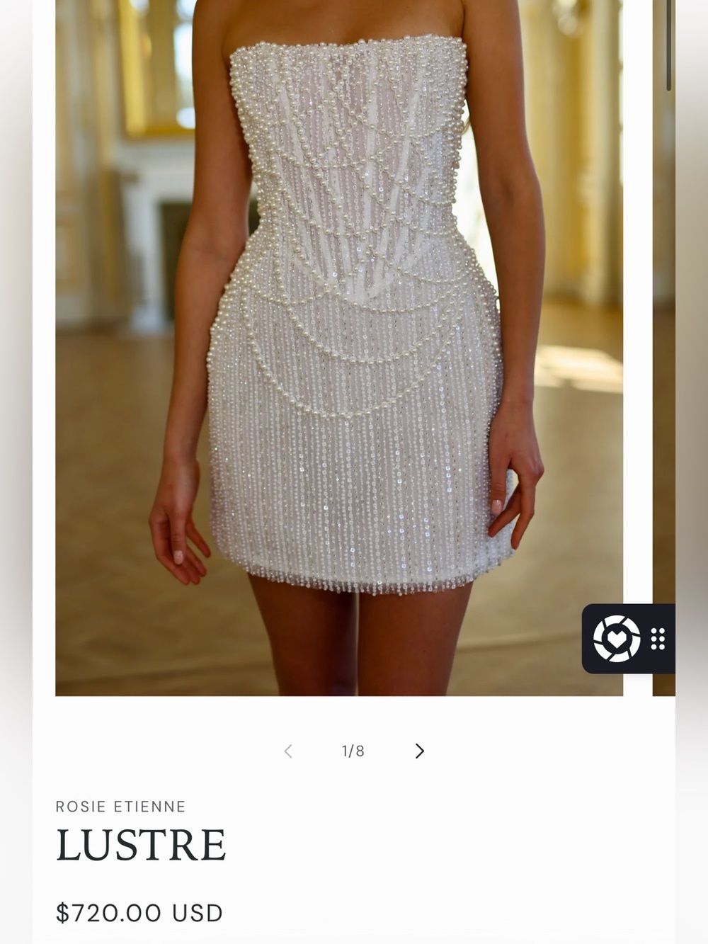 Rosie Etienne Lustre White Strapless Beaded Mini Dress